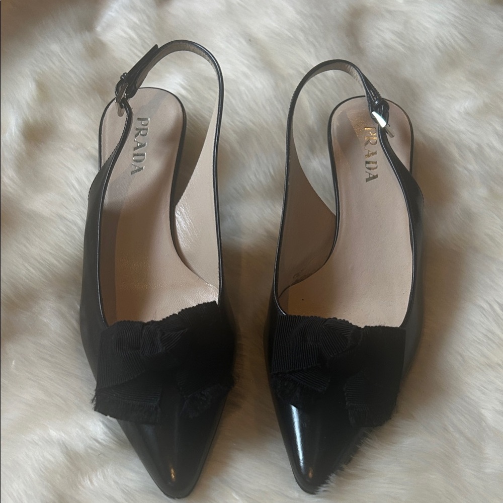 Prada Black Slingback Heels with Bow